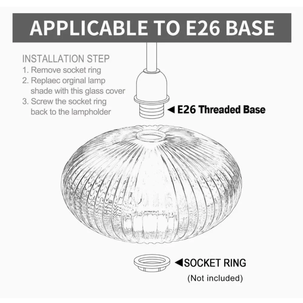 Clear Ribbed Glass Globe Replacement Shade Oval Lamp Cover 11.8